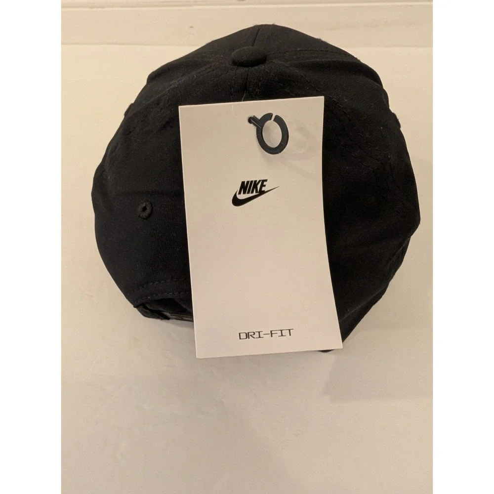 NWT Size M/L Nike Dri-Fit Club Black Dad Cap Golf Tennis White Swoosh Men's New!